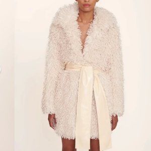 STAUD Lydie Belted Faux Fur coat in Ivory Size XS (BRAND NEW WITH TAGS)